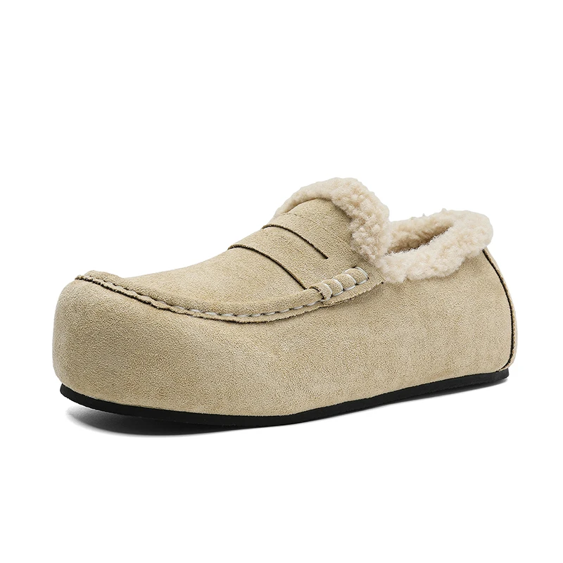 

Winter Fur Loafers Men Casual Shoes Large Size Leather Dress Shoes Slip-on Flats Plush Man Moccasins Fleece Lined Driving Shoes