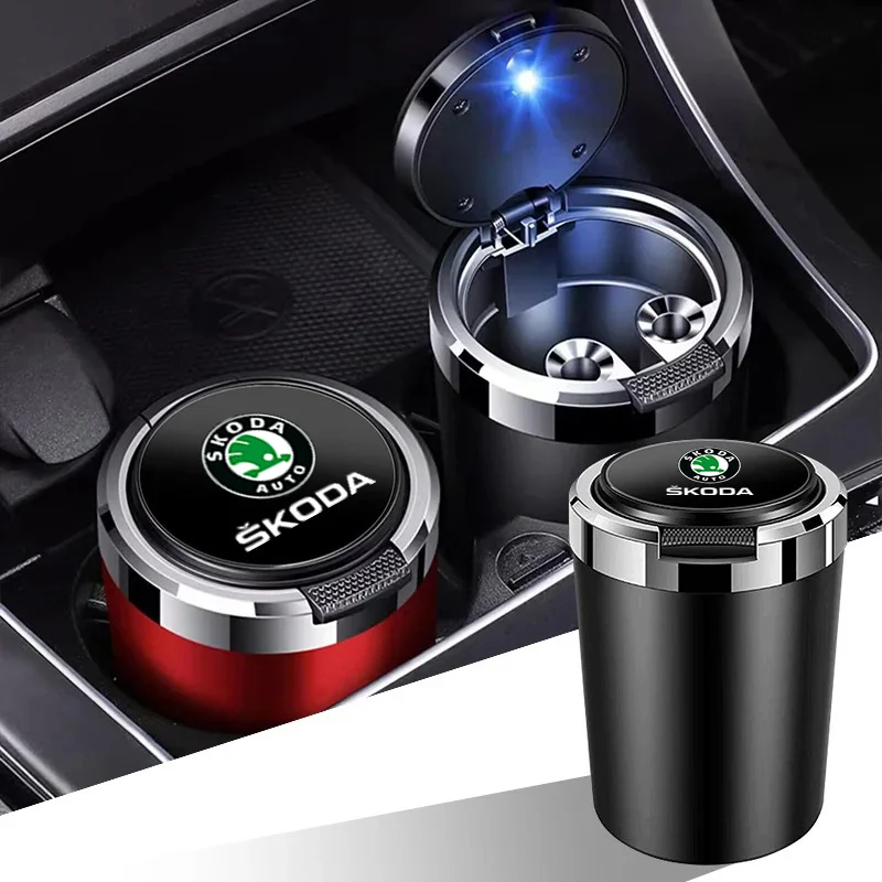 

Car Ashtray Cigarette Ash Holds Cup LED Light Automotive Ashtray For skoda kodiaq rs 2023 2024 2025 2022 2019 octavia rapid yeti