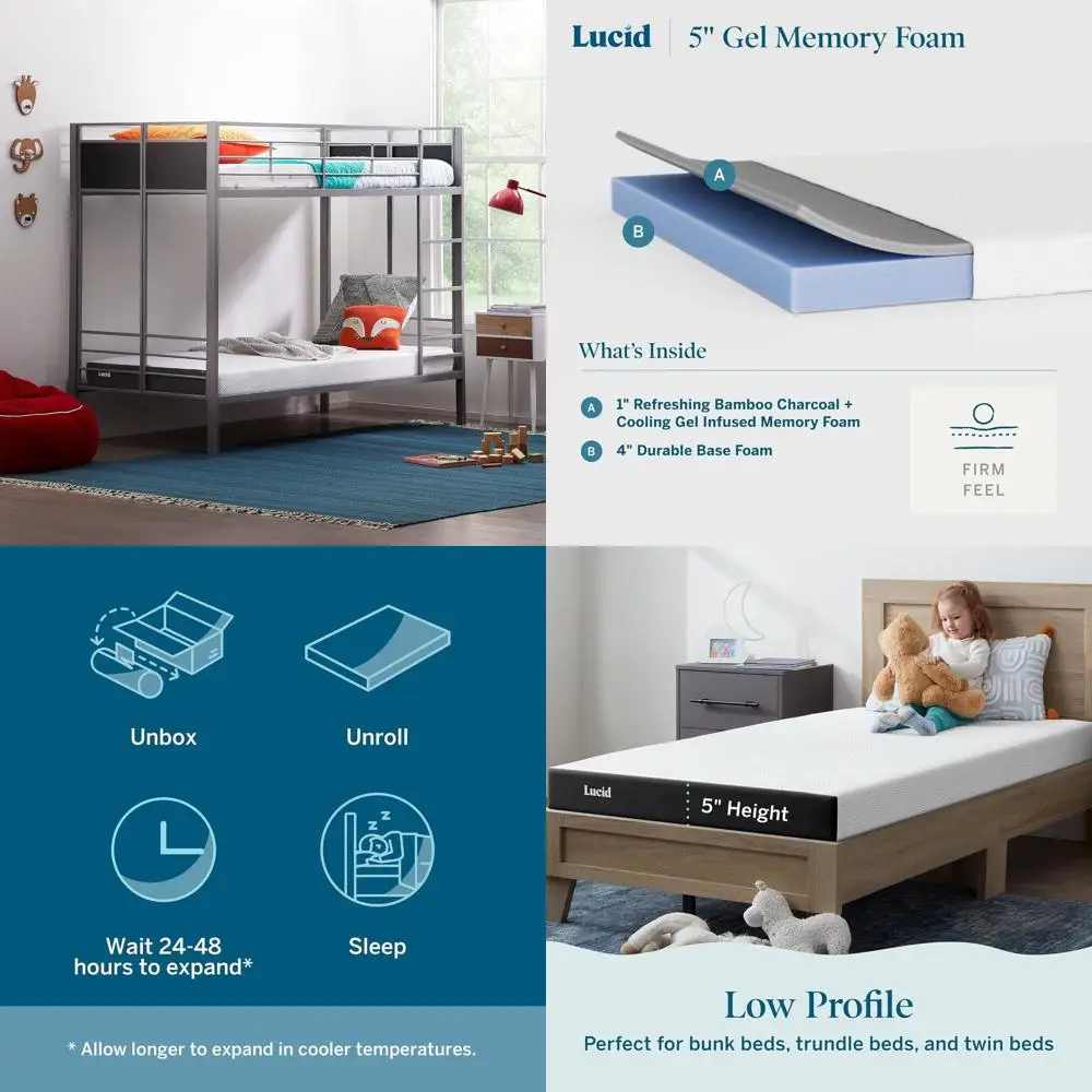 Twin XL Bamboo Charcoal & Gel Infused Memory Foam Mattress - Firm, Breathable, Temperature Controlled