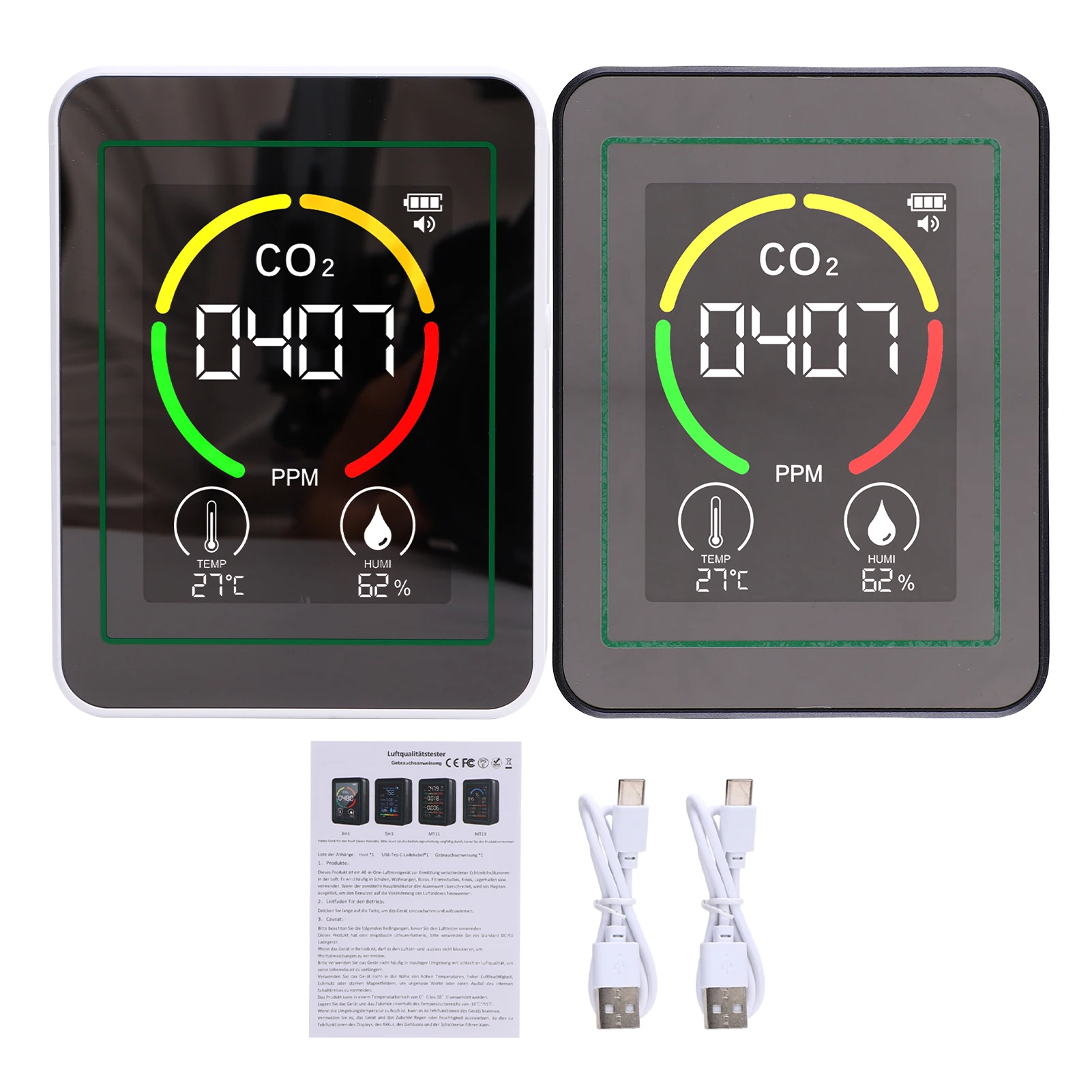 

Детектор качества 3-в-1, углекислый газ в реальном времени, влажность, мониторинг температуры, 2,8-дюймовый цветной экран, калибровка, порта