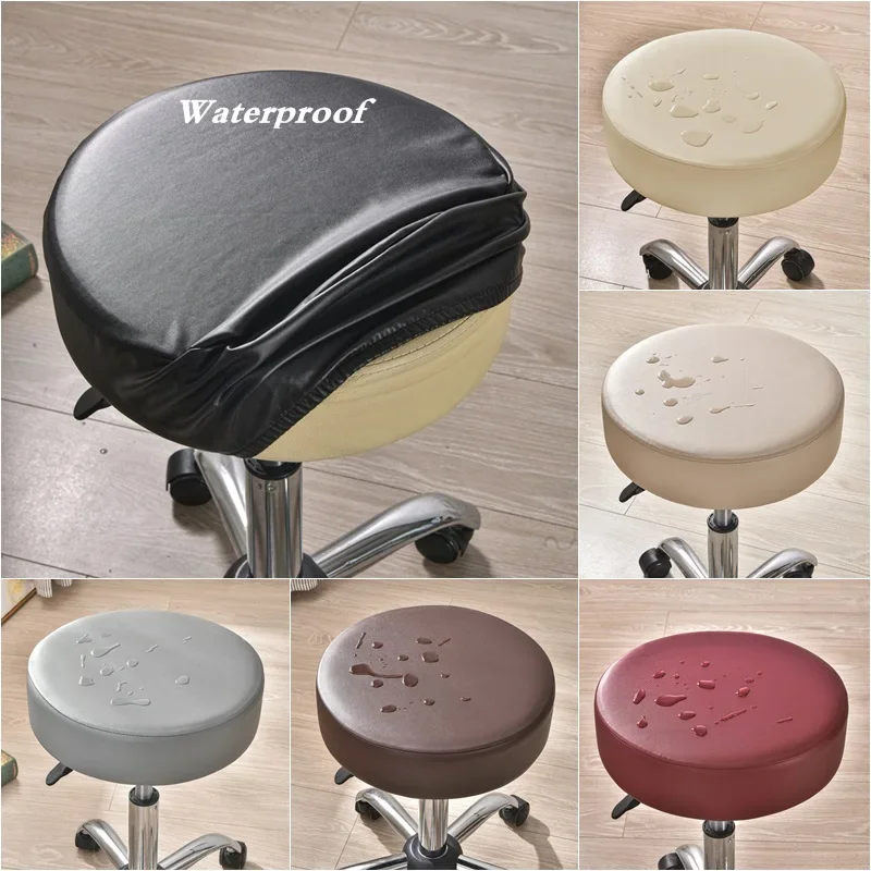 Housse de tabouret ronde imperméable en cuir PU extensible, 1 pièce, housse de tabouret de Bar, housse de siège de chaise rotative tout compris, pour maison, hôtel