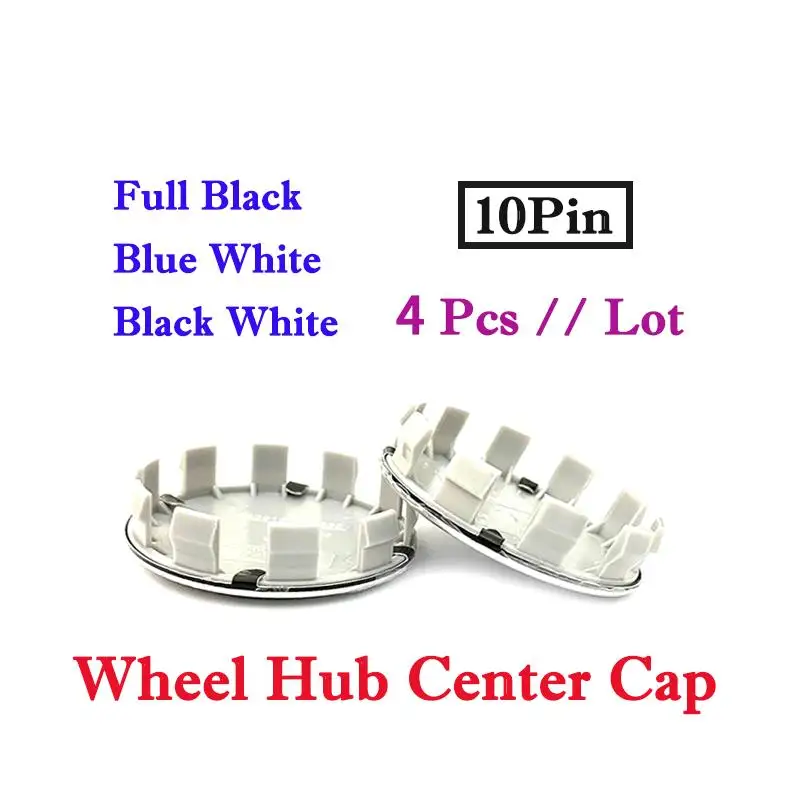 

4pcs Blue White Black 56mm 60mm 68mm 10 Pin Car Wheel Center Hub Caps Logo Emblem Badge Rim Caps Cover Car Styling Accessories