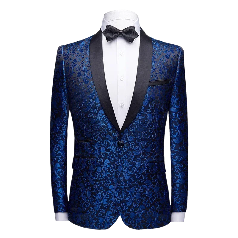 

Men's fashion floral small suit jacket shawl collar slim fitting party groom suit singer jacket performance suit