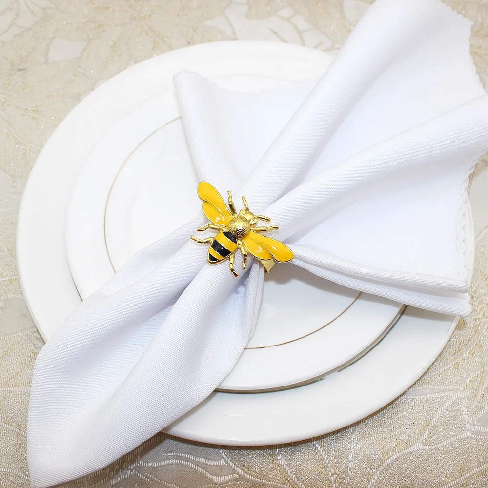 

4pcs Yellow Bumblebee Napkin Rings Cute Animal Design Reusable Table Decorations Wedding Party Supplies Metal Holder