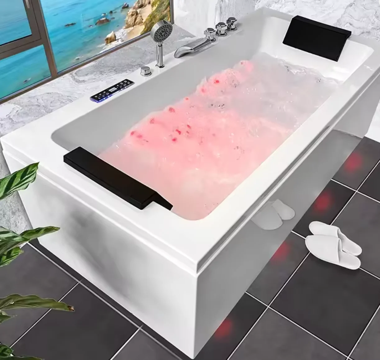 

Modern White Acrylic LED Light Luxury Bathtub 2-Person Indoor Soaking Drop-In Tub with Faucet