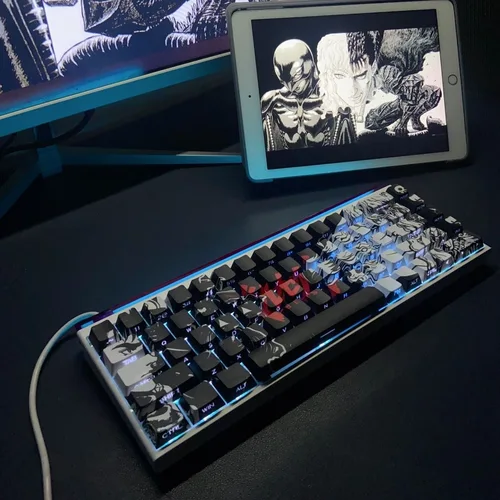 Imagen 2 del producto 98 teclas Berserk Keycaps Anime Key Cap Set Cherry PBT lado grabado transparente 98 teclas para teclado mecánico 61/65/68