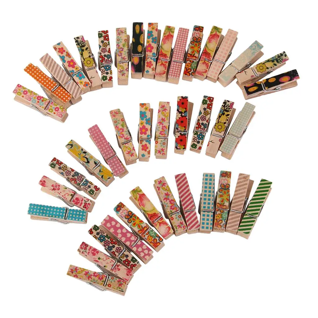 50 graziosi fermagli a molla per appendere foto in tessuto con picchetti in legno dipinti da 35 mm