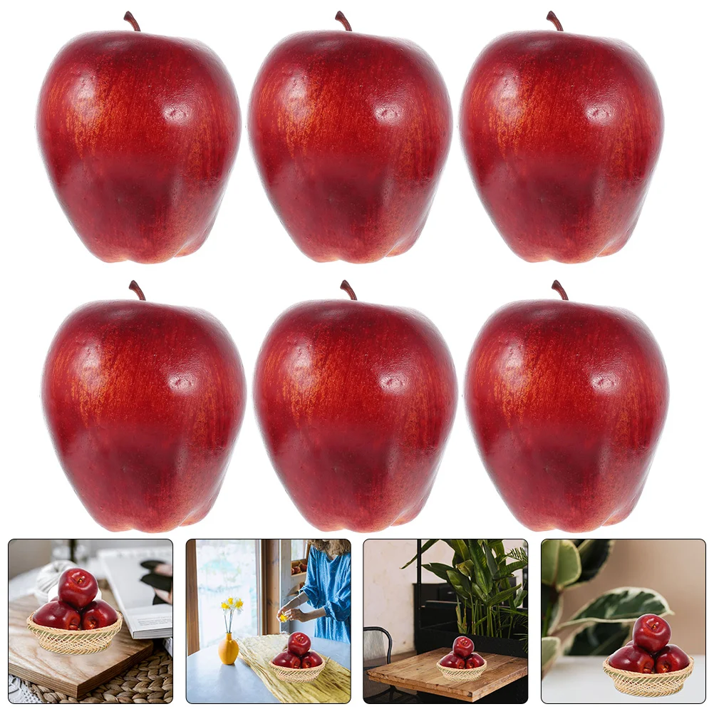 6 Pcs Fake Apples Ornament Faux Simulation Red Snake Fruit Model Artificial