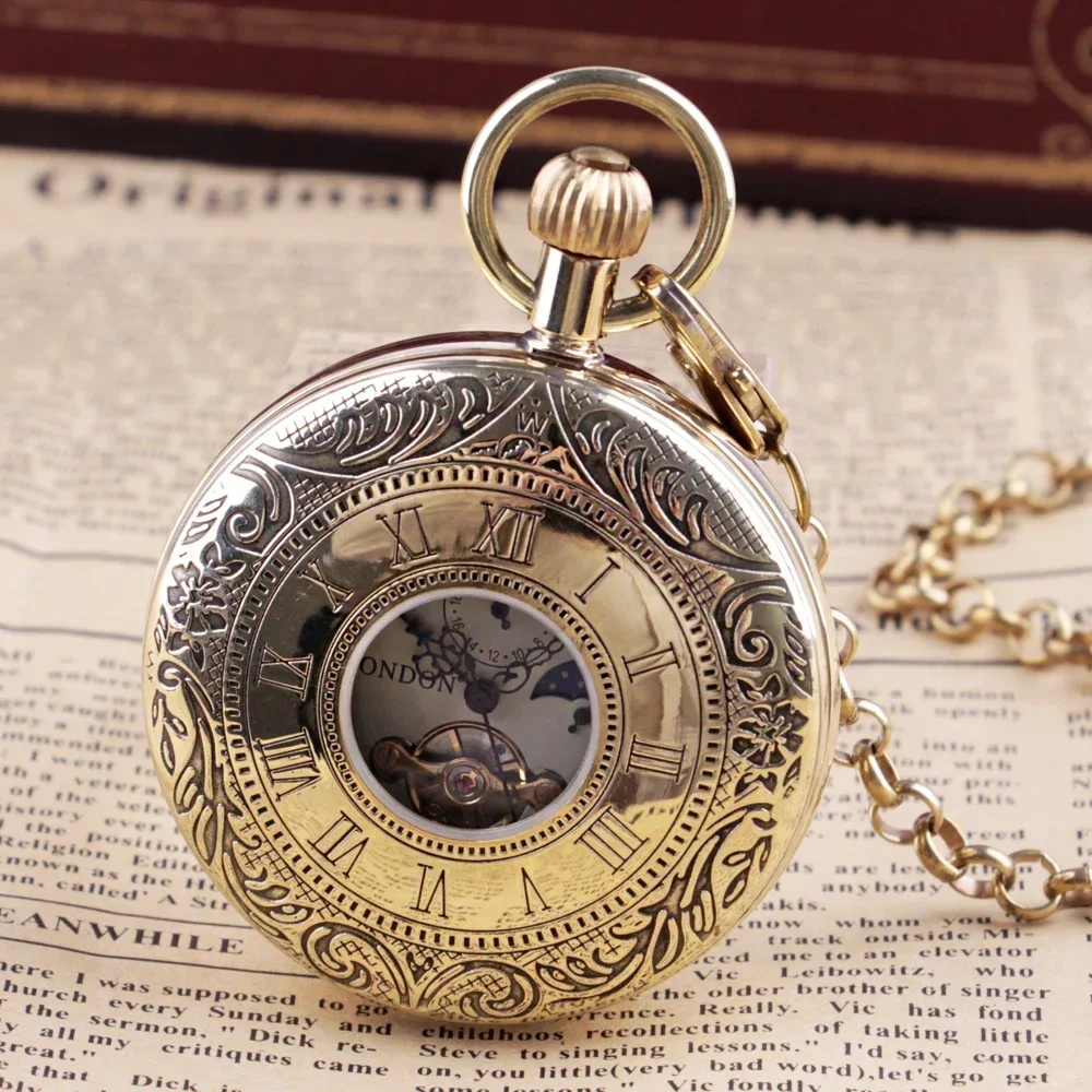 Unique Fashion Necklace Roman Numerals Case Mechanical Pockets Watch Gift For Men Women Hand Wind Fob Chain Watches PJX044