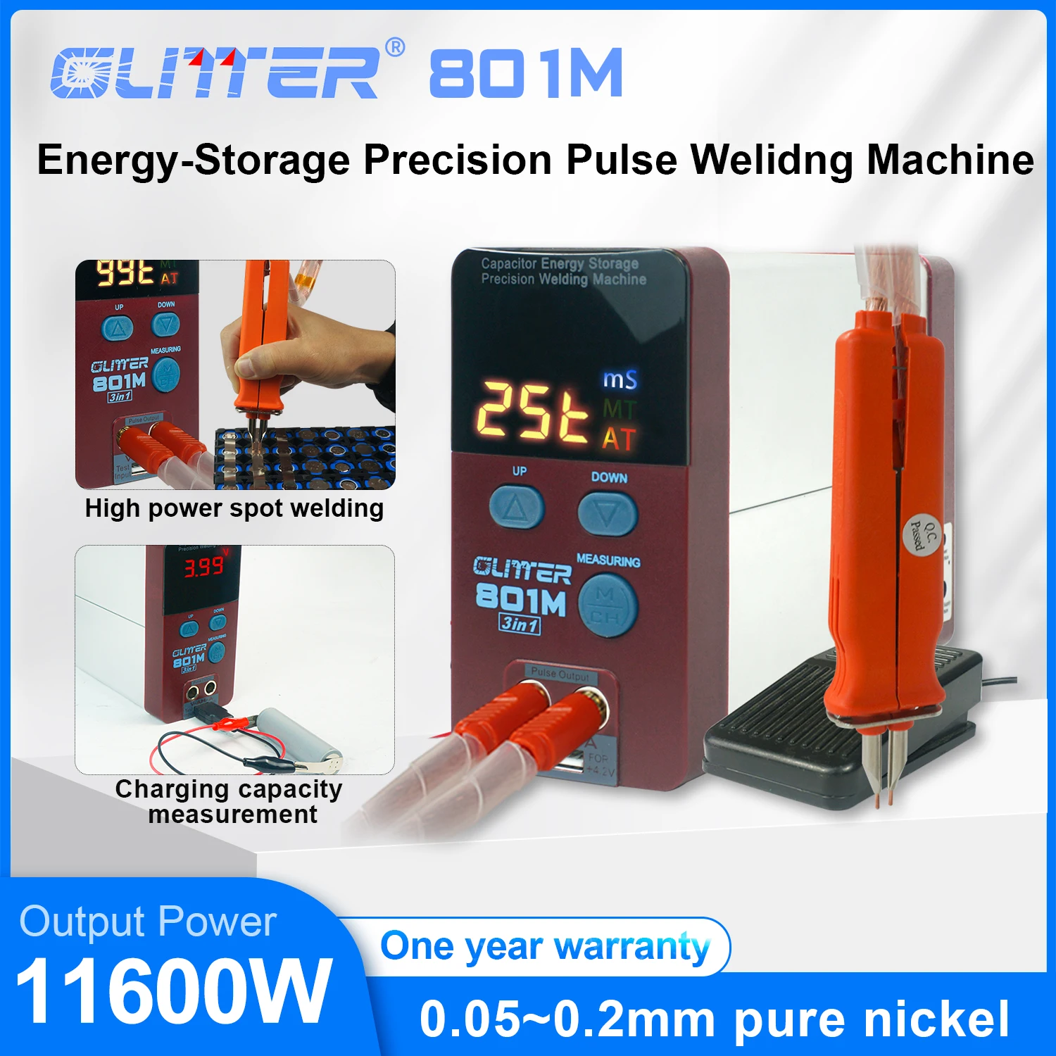 

11.6kw 801M Spot Welding Machine Charging Capacity Measurement Spot Welding Three in One Handheld 18650 Battery Spot Welder 70B