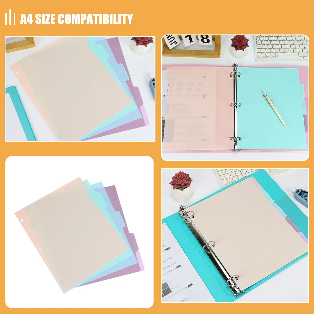 

1 Set A4 Frosted PP Divider Tabs Color Coded Durable Storage Binder Organizer for Notes Recipes Important Papers