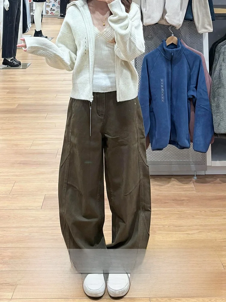 

Женские джинсы с высокой талией, облегающие, из тонкого денима, кофейного цвета, летние, новая модель, широкие прямые брюки в американском уличном стиле