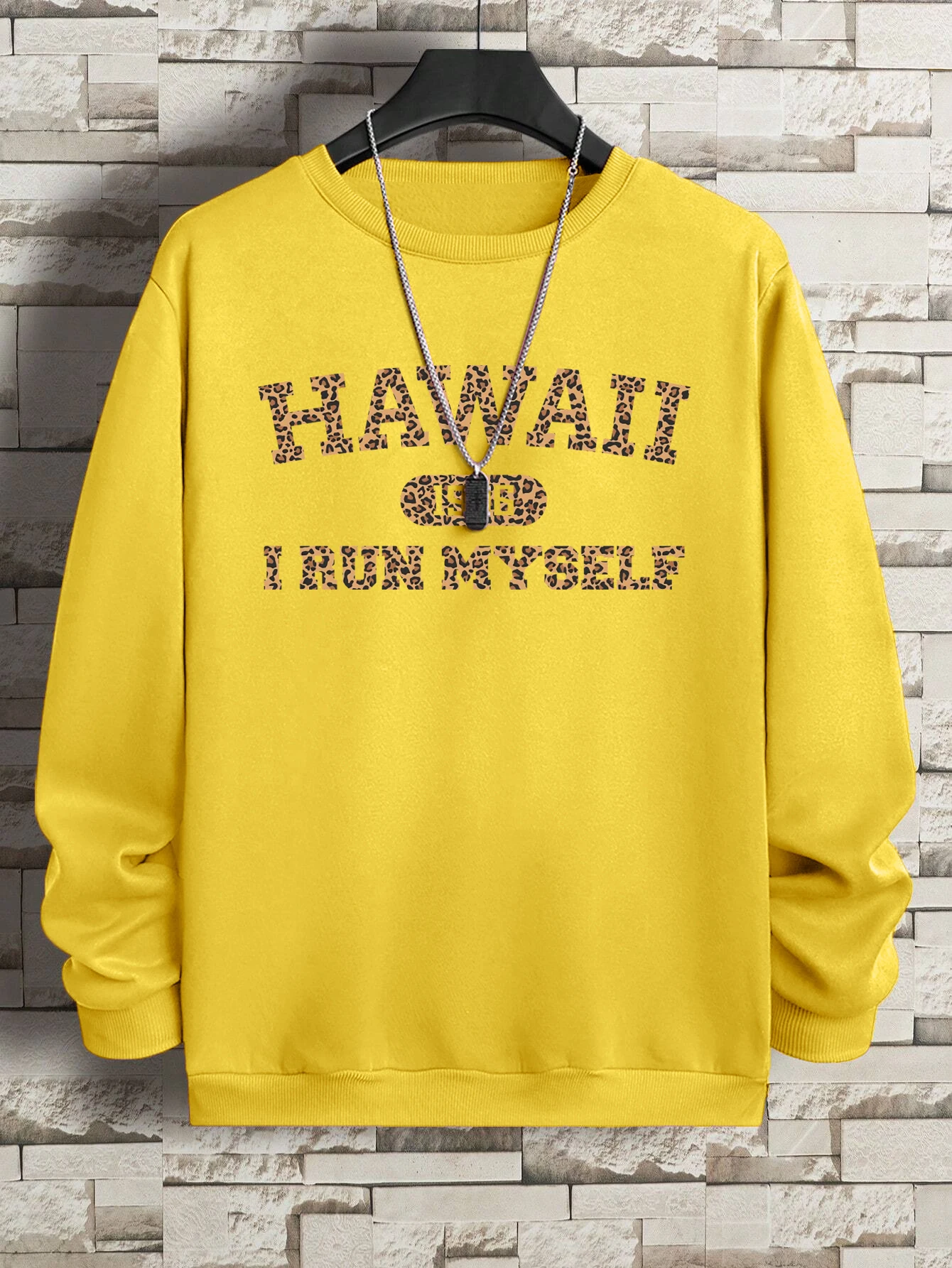 Hawaii I Run Myself City Print Pullover Men Soft Hip Hop Long Sleeve Retro O-Neck Fashion Top Unisex Colour Fleece Clothes