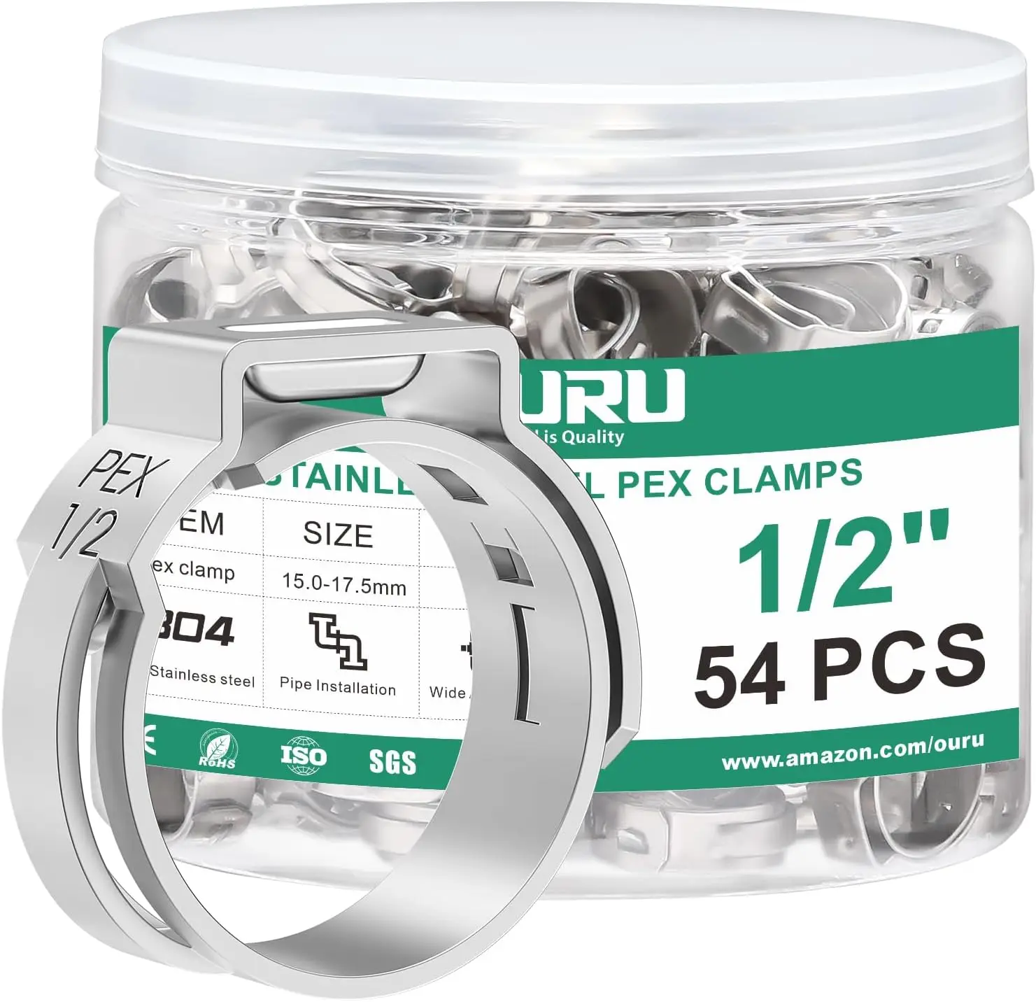 

1/2 Inch Pex Crimp Rings, 304 Stainless Steel Single Ear Hose Clamps for PEX Pipe Tubing - Heavy-Duty Leak-Proof Design with