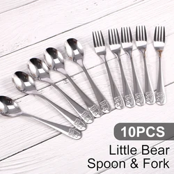 10Pcs Kids Spoon Fork Set Stainless Steel Toddler Utensils Cute Cartoon Bear Kids Flatware Dishwasher Safe for Children Toddler