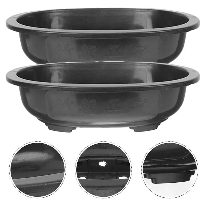 

2Pcs Flowerpots Succulent Plant Pot Outdoor Cultivation Garden Flower Landscape Bonsai Pot Tray Oval Plant Container Growing Pot