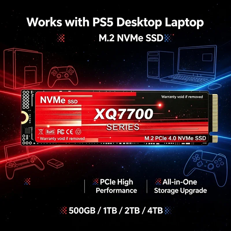 XQ7700 SSD NVMe M.2 PCIe4.0 Original 1TB 2TB 4TB SSD Interno para Jogos PS5 Unidade de Estado Sólido M2 2280 SSD para Criadores de Conteúdo