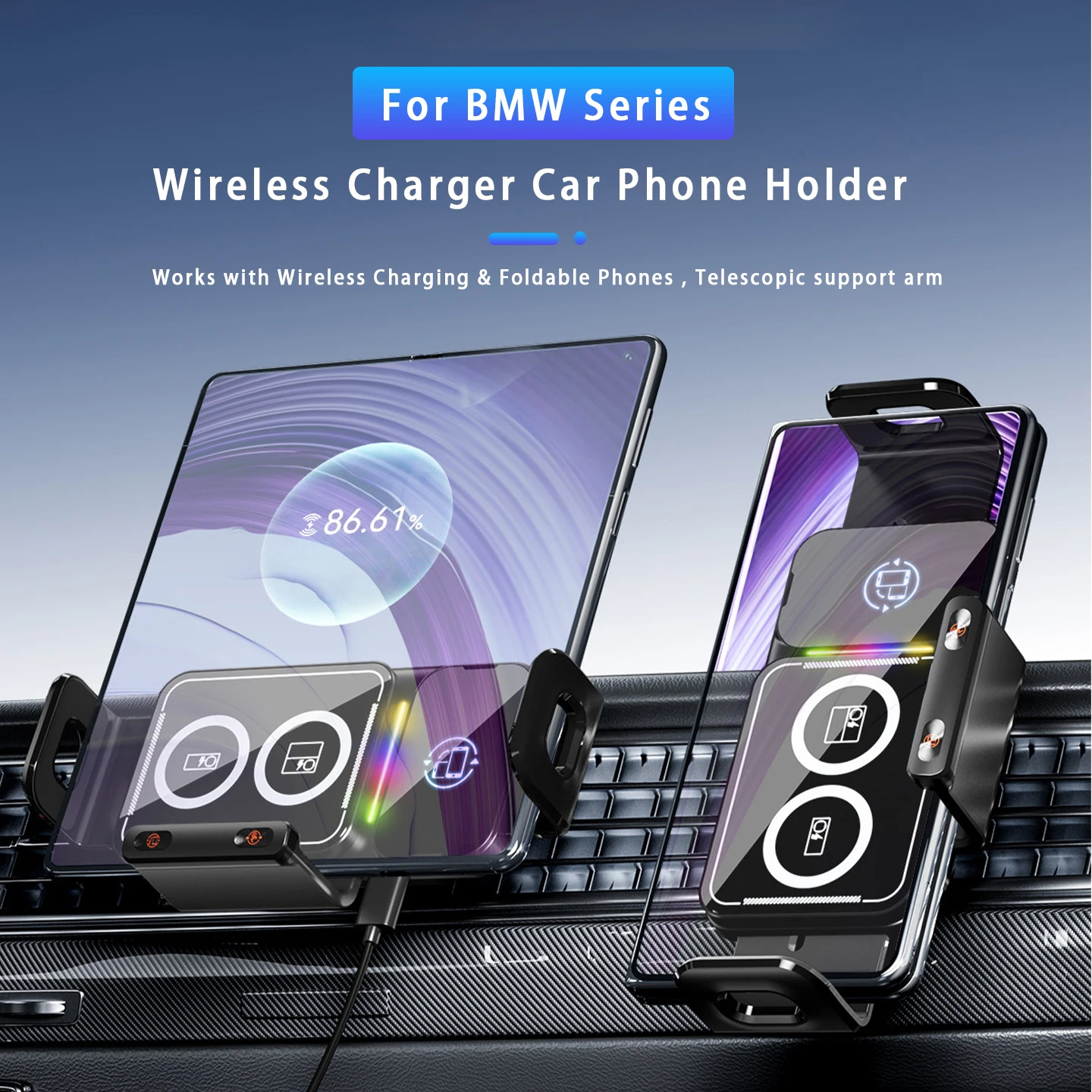 For BMW 3 5 7 Series X3 X4 X5 X6 X7 X3M X4M Z4 2019-2026 Car Wireless Charger Stand Fold Screen Fast Charging