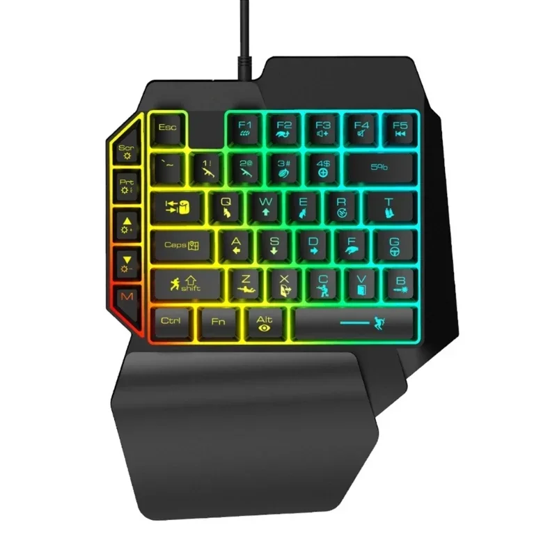 RGB 35 Keys Game Keyboard One-handed Mechanical Hand Feeling Gaming Keyboard Backit with Palm Support Waterproof