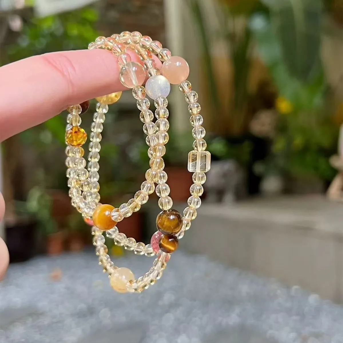 Triple Wrap Bracelet Fashionable Versatile Delicate Citrine Round Beads Under 4mm Bead Diameter Gift for Girlfriend Daily Wear