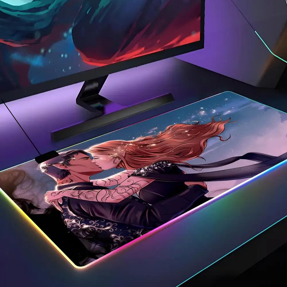 Acotar A Court of Mist and Fury Mouse Pad Gamer RGB Deskmat Keyboard Mat Gaming Laptops LED Mousepad Desk Protector Anime Mause