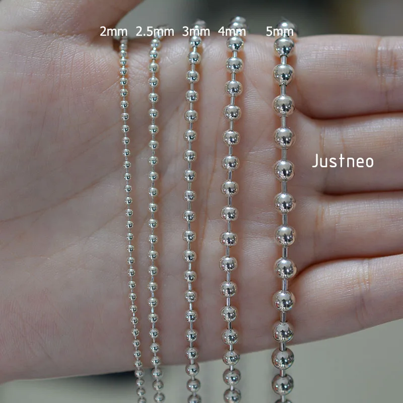 JustNeo 925 Sterling Silver Ball Chain Necklace 15-28 Inch Basic Pendant Compatible Chain Jewelry Accessory