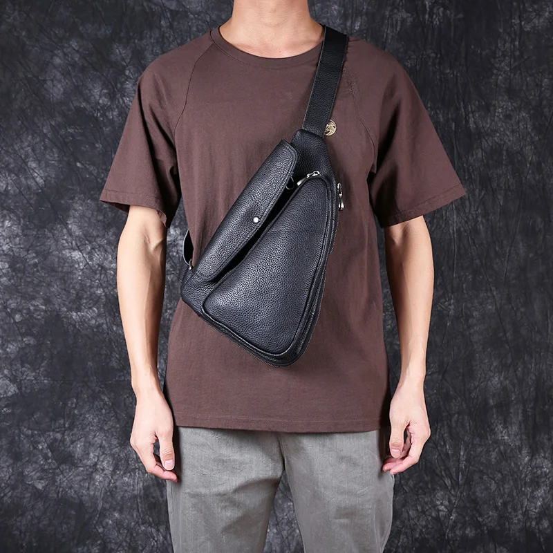 Men's Leather Chest Bao Top Layer Cowhide Crossbody Bag Casual Simple Shoulder Bag Trend Outdoor Personality Niche Men's Bag