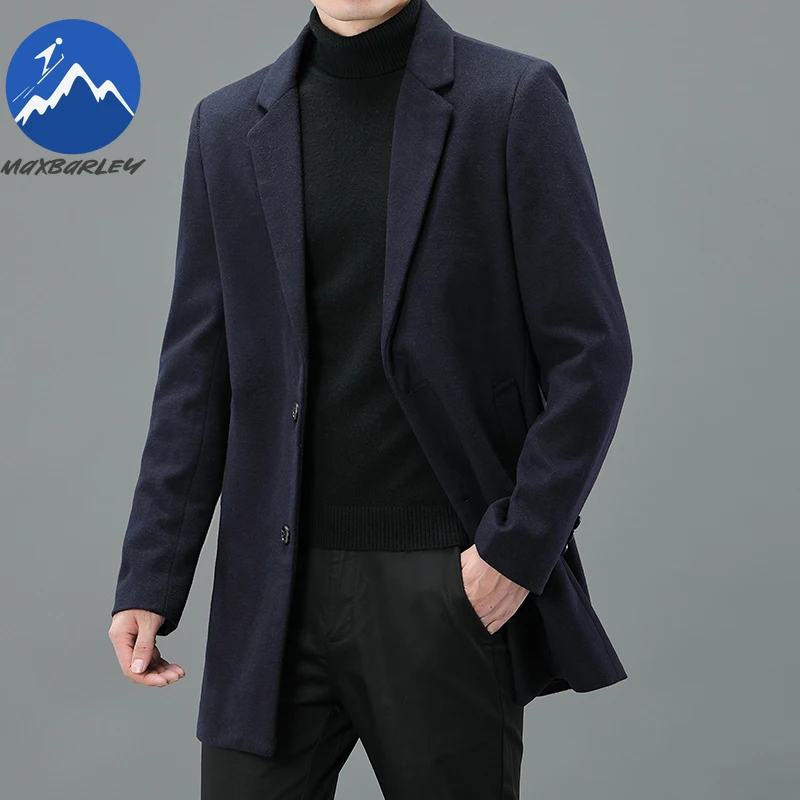 

Maxbarley Luxury Men Wool Jacket Middle And Long Outdoor Work Warm Wool Coat Suit Lapel Travel Lightweight Winter Windbreaker