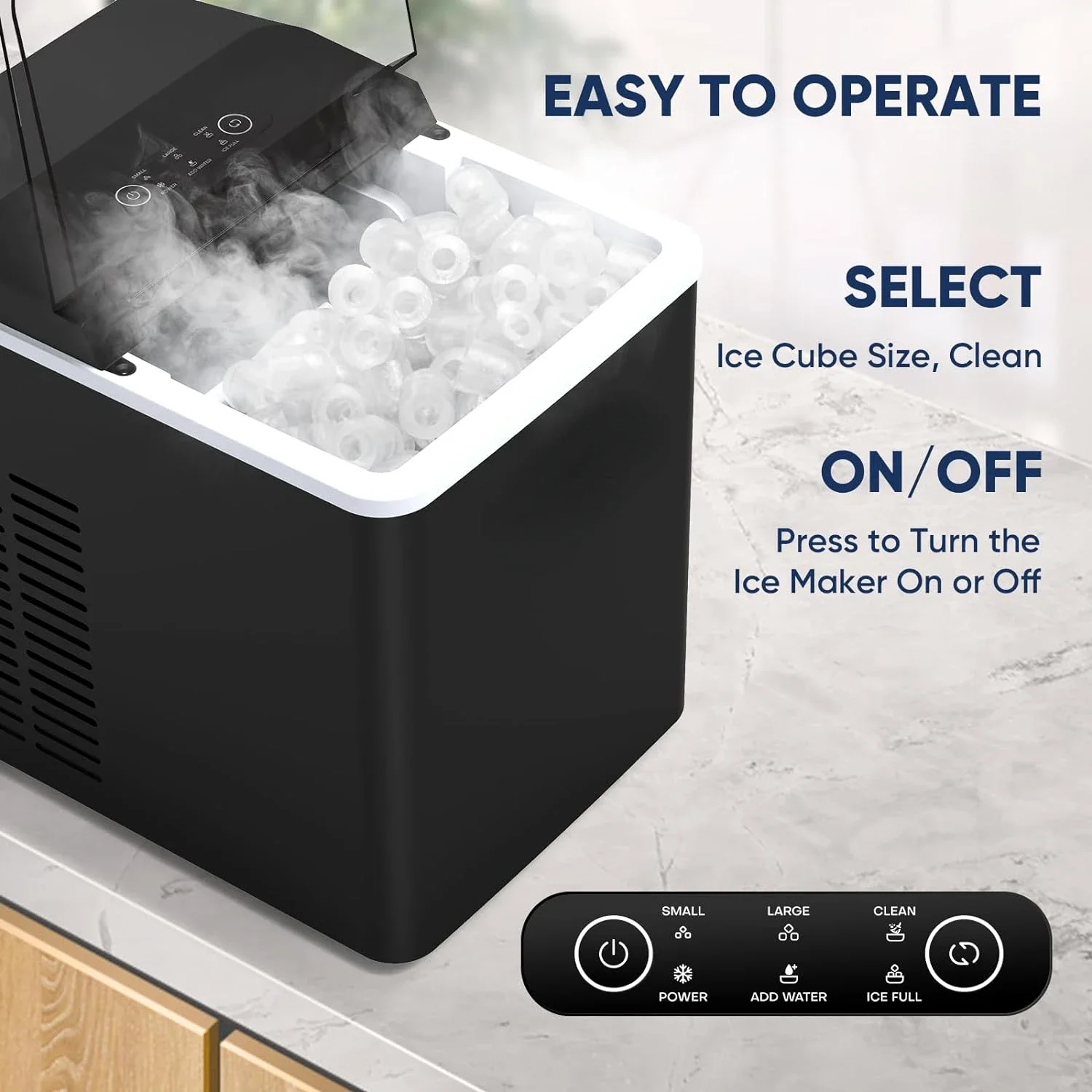 Y90 Pro Self-Cleaning Countertop Ice Maker-Produz, Altamente Eficiente, 26lbs de Gelo, 24Hrs com 9 Cubos de Gelo, Pronto em Apenas 6 Mi