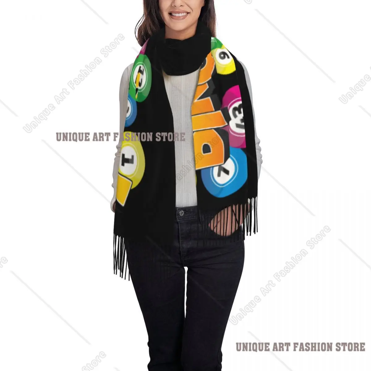 Benutzerdefinierte Hot Game Bingo Schal Wrap Frauen lange Winter warme Quaste Schal Unisex Schals