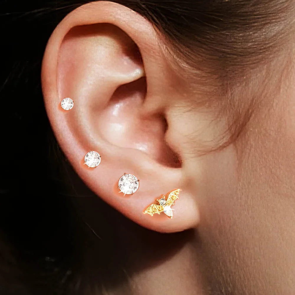 4pcs Delicate Mini Flower Piercing Studs, Stainless Steel CZ Cartilage Tragus Earrings, Women's Micro Piercing Body Jewelry Set