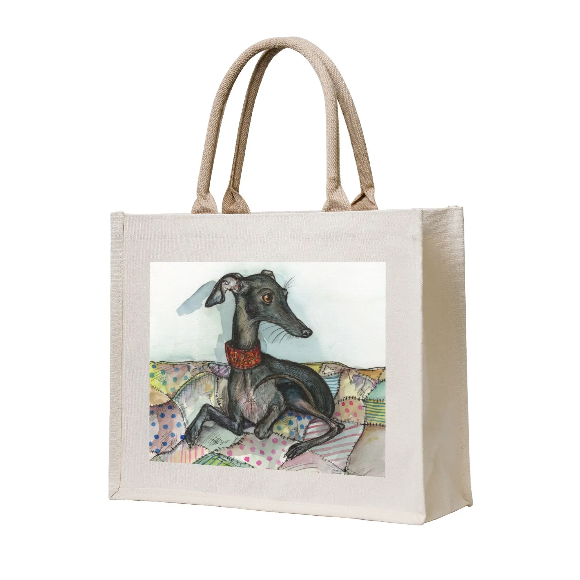 Custom Greyhound Whippet Dog Shopping Bag Women Portable Big Capacity Groceries  Tote Shopper Bags