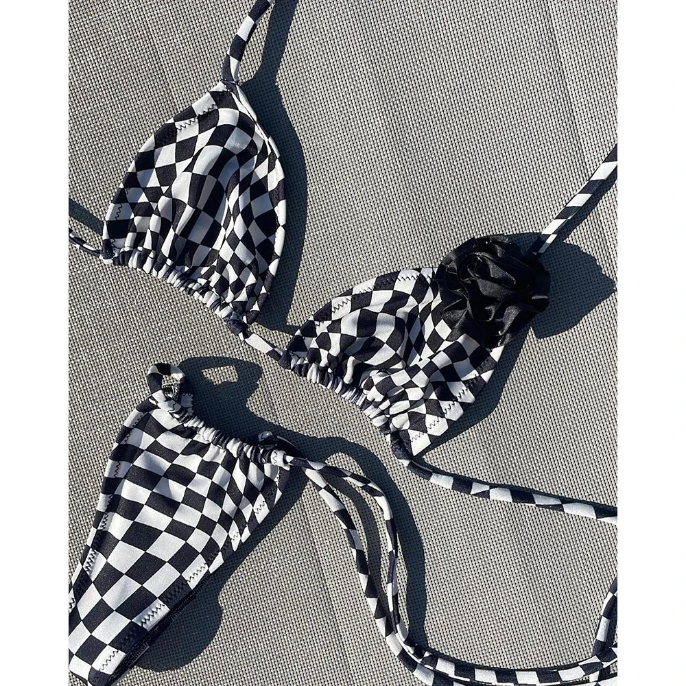 

Micro Bikini Push Up Women Swimsuits 2024 Sexy Female Swimwear Checkerboard Brazilian Bikini Set Biquini Print Beachwear