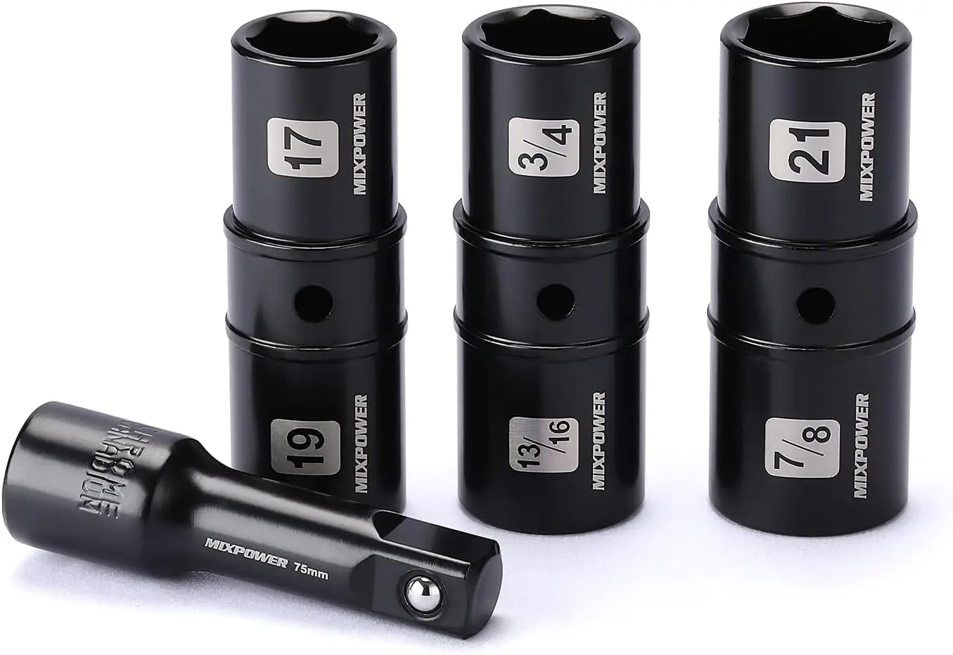 

4-Piece 1/2' Drive Lug Nut Socket Set - 17,19,21mm & 3/4,13/16,7/8' SAE - CR-MO 6PT Thin Wall