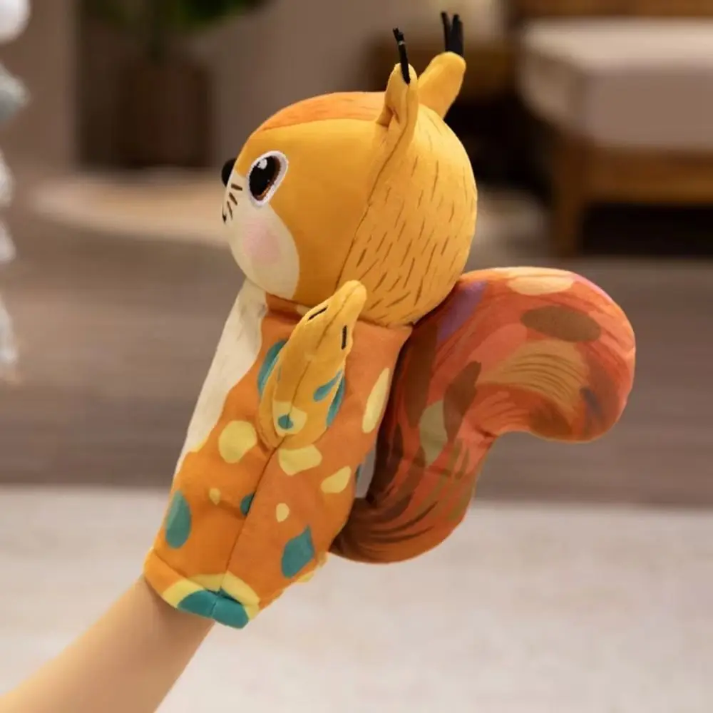 Squirrel Animal Hand Puppet Storytelling Movable Mouth Stuffed Squirrel Toys Soft Early Education Hand Finger Story Puppet