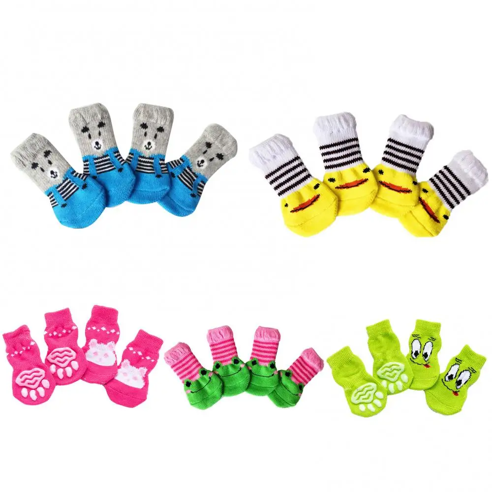 Anti-Slip Socks 4Pcs Warm Pet Supplies Cotton Cats Dogs Cartoon Pattern Shoes Pet Supplies