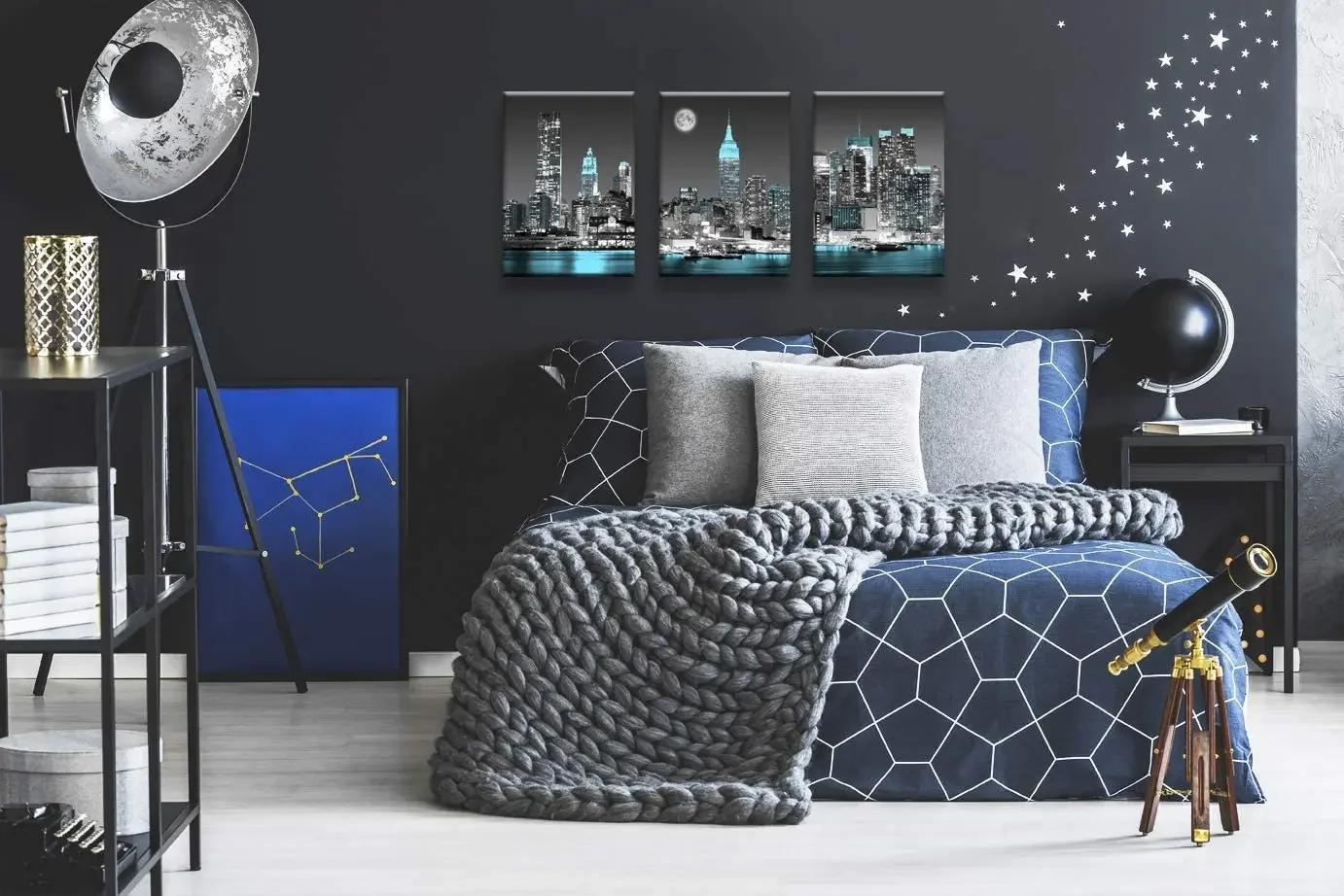 Black And White New York City Skyline Teal City Wall Art For Bedroom Living Room Office Decoration Modern Artwork