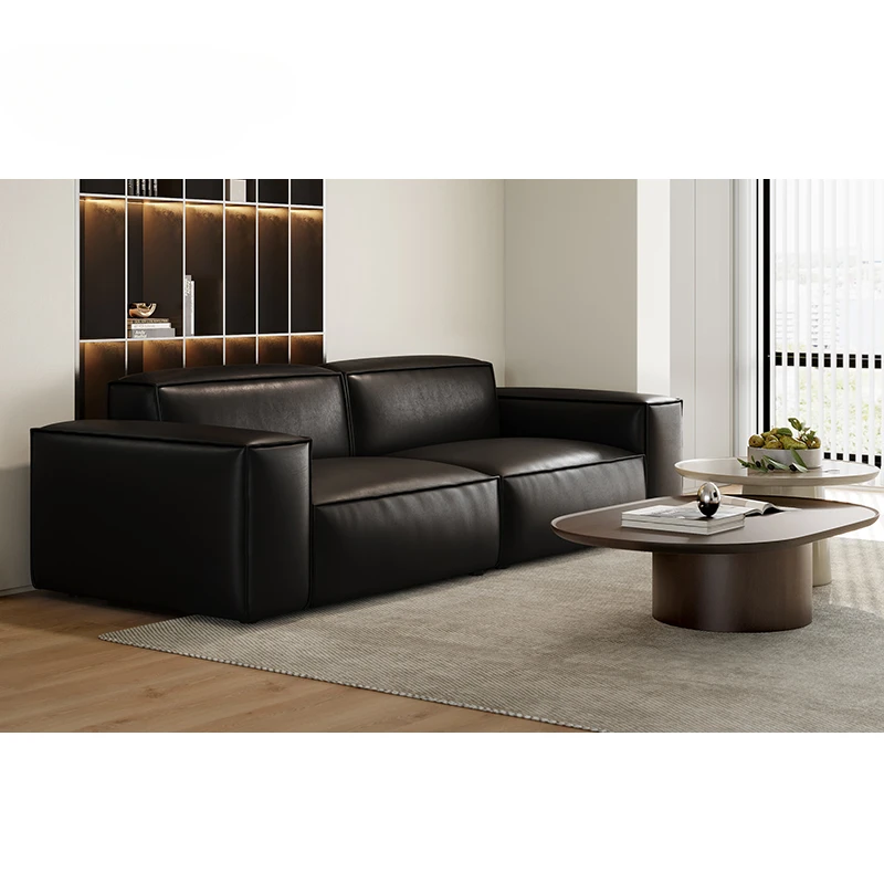 Xia Tu Da Hei Niu Full Leather Sofa, Black Genuine Leather Tofu Blocks, Straight Row Living Room, 2023 New