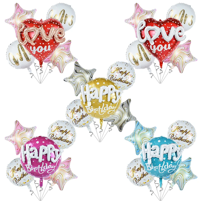 

5Pcs/set LOVE Happy Birthday Foil Balloon Set Wedding Birthday Party Decoration Helium Ballons Baby Shower Decor Globos Supplies