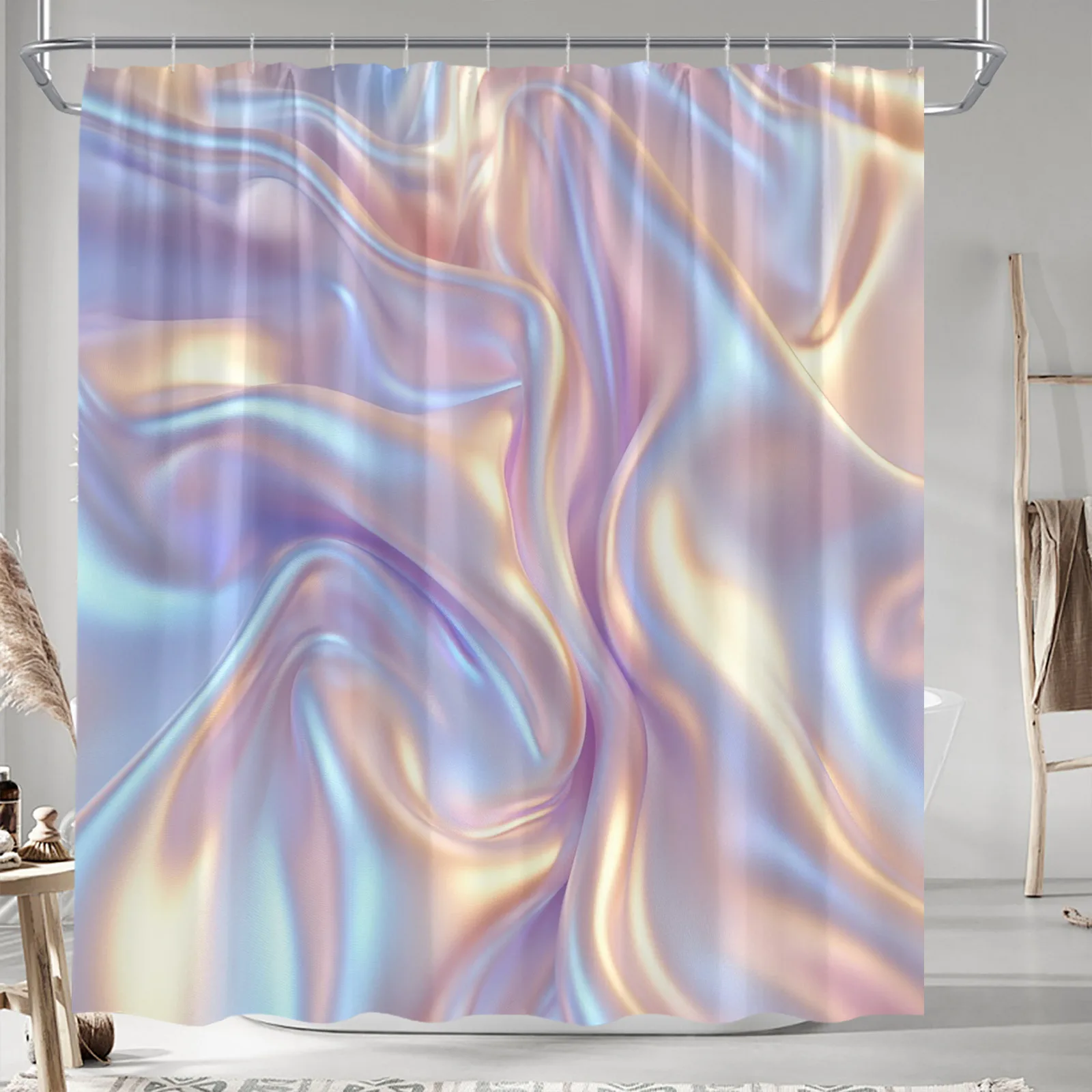 

Luxurious Iridescent Pastel Gradient Shower Curtain - Dreamy Design, Polyester, 12 Hooks, Machine Washable, Elegant Bath Decor