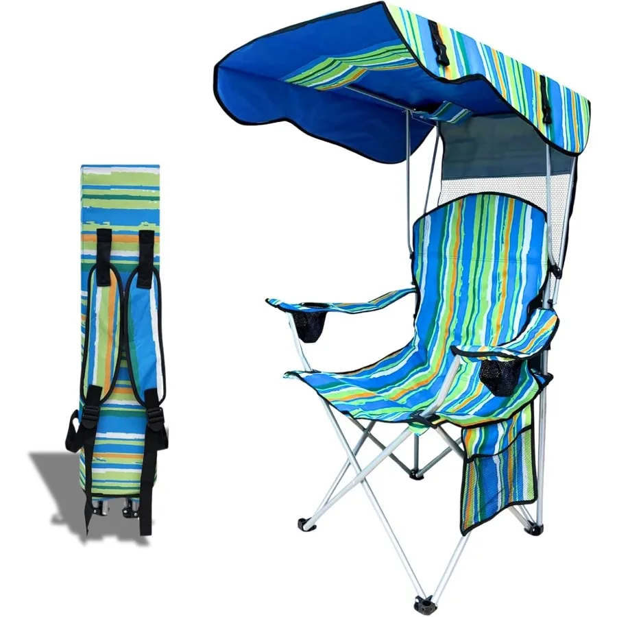 كرسي تخييم محمول مع مظلة قابلة للتعديل للأنشطة الخارجية مثل التخييم والصيد والشاطئ يستخدم صالة قابلة للطي