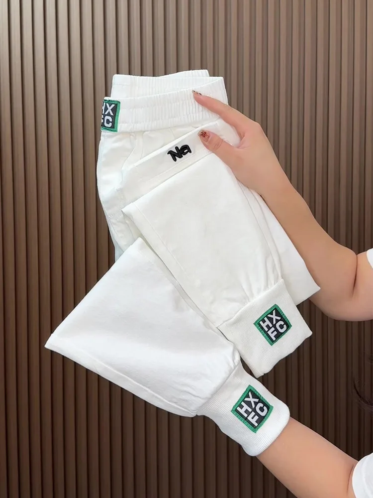 Modische und vielseitige Beinbindungshose für Damen im Herbst, neue, gewaschene Baumwolle, lässig, lockere Elastizität, neun geschnittene Hose