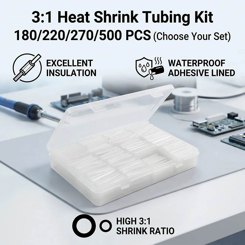 180/220/270/500PCS 3:1 Pre-Cut Heat Shrink Tube Assorted - Polyolefin Wire Cable Sleeves Insulation Wrap Shrinking Tubing