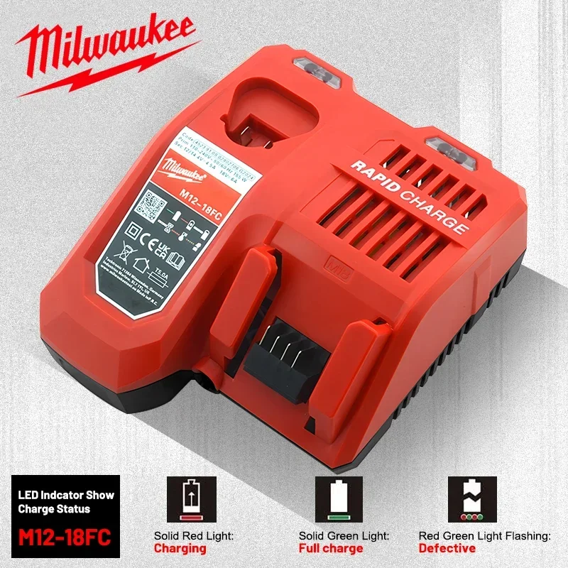 شاحن ميلووكي 12 فولت 14 فولت 18 فولت سريع ليثيوم أيون M12 M18، تناسب ميلووكي M12-18C بطارية ليثيوم أيون متعددة الجهد بمنفذ مزدوج
