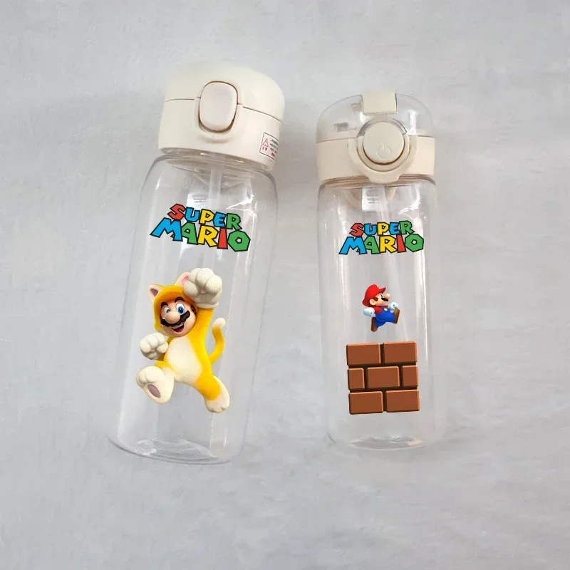 400/600ml Super Mario Luigi Princess Peach Transparent Plastic Water Cup Portable Leakproof Outdoor Sport Kids Drinking Bottle