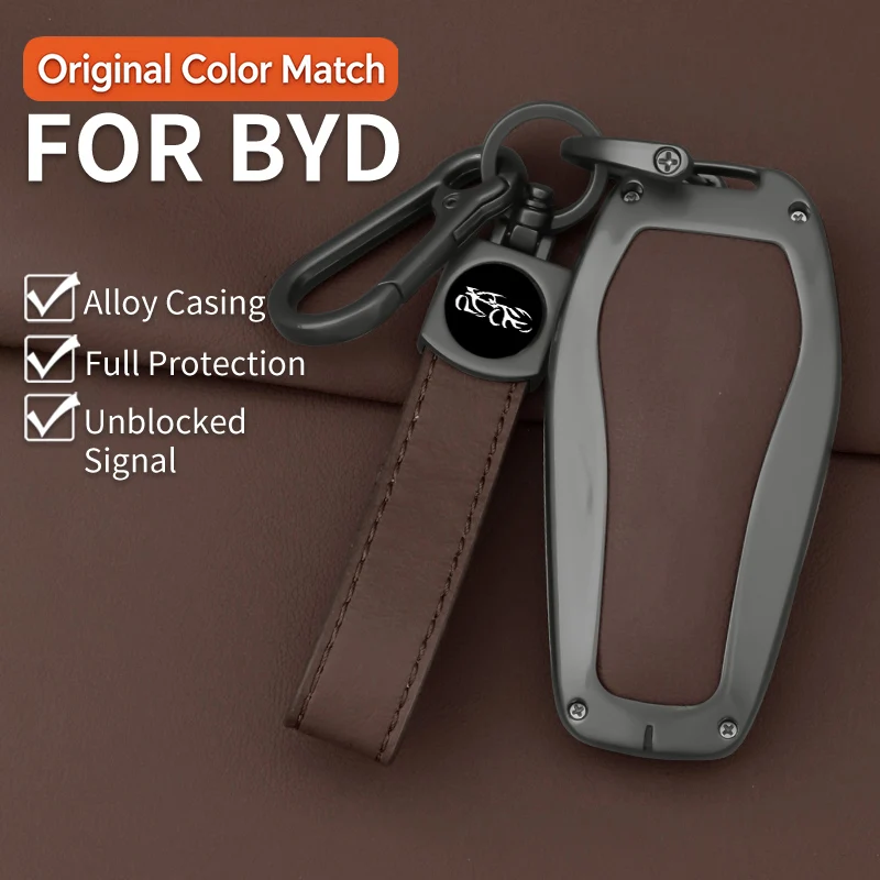 Full Wrap Alloy Leather Key Shell For BYD, 4-Button Smart Key Cover, Original Color Match Key Case For Tang Song Han Yuan Qin