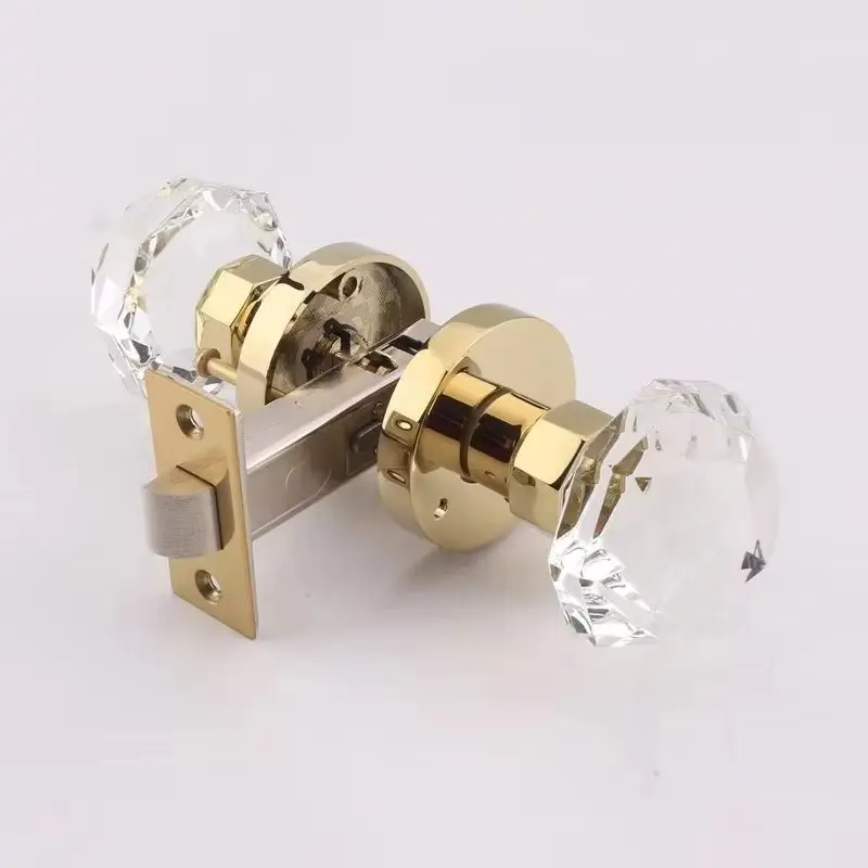 Top Luxury European Crystal Knobs Door Lock Interior Living Room Bedroom Bathroom Silent Door Knobs Lock No Key Chrome/Gold
