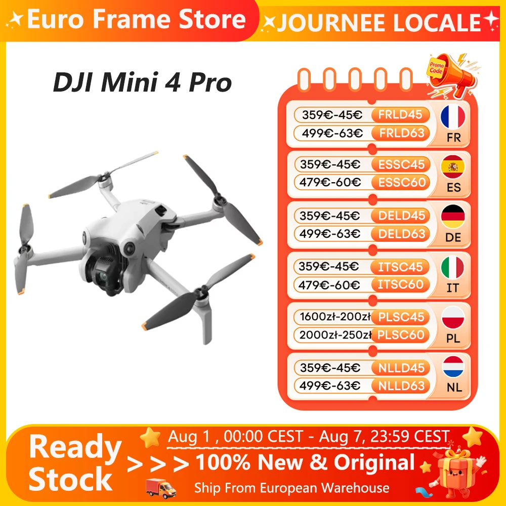 Drone DJI Mini 4 Pro avec caméra vidéo 4K HDR, 34 minutes d'autonomie de vol, portée de transmission vidéo maximale de 20 km, nouveau modèle original C0