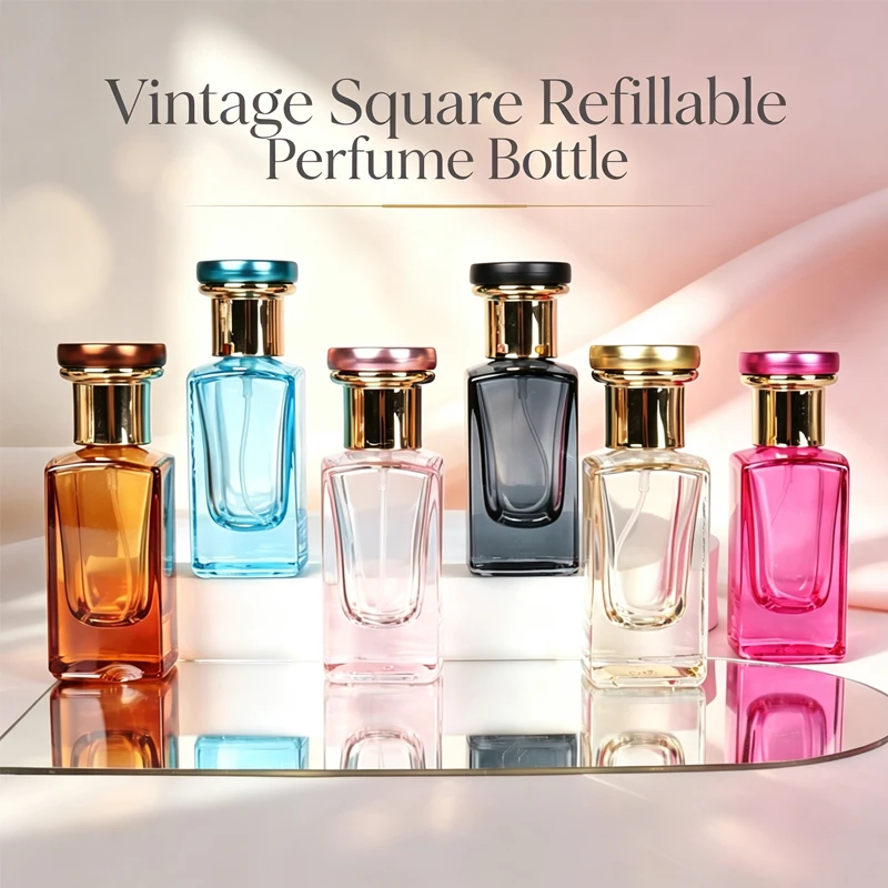 Flacon de parfum rechargeable pour homme et femme, emballage cosmétique, flacon vaporisateur carré en verre pour accessoires de voyage