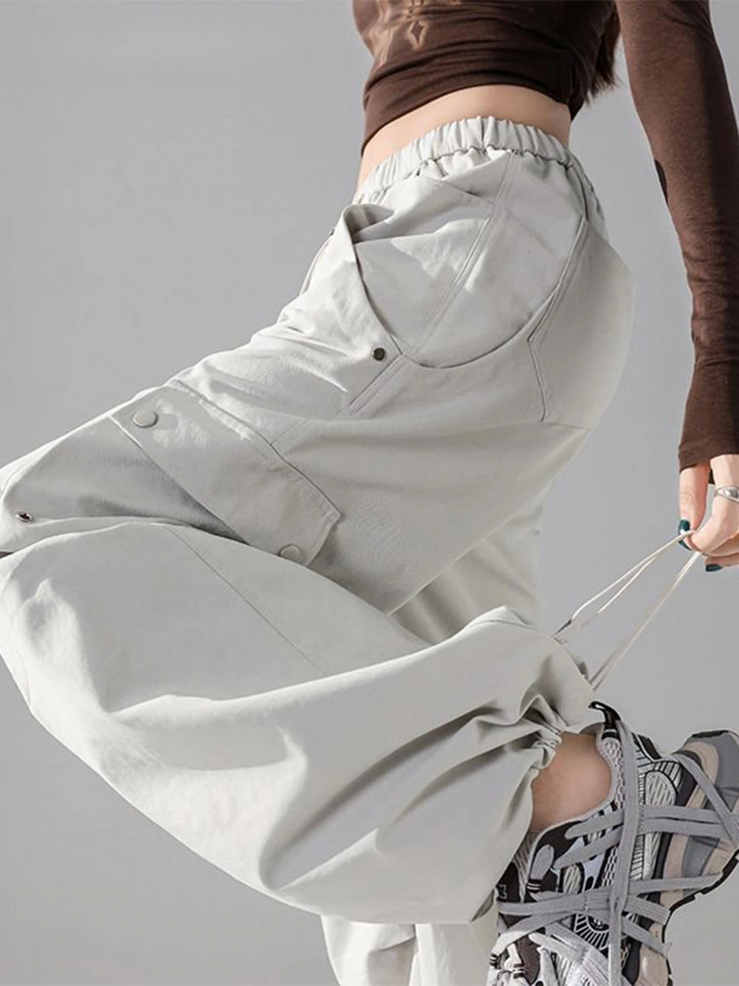 American Style Work Pants Women's Cool Sporty Spring Loose Cuffed Wide Leg Outdoor Mountain Climbing Trousers Casual Pants